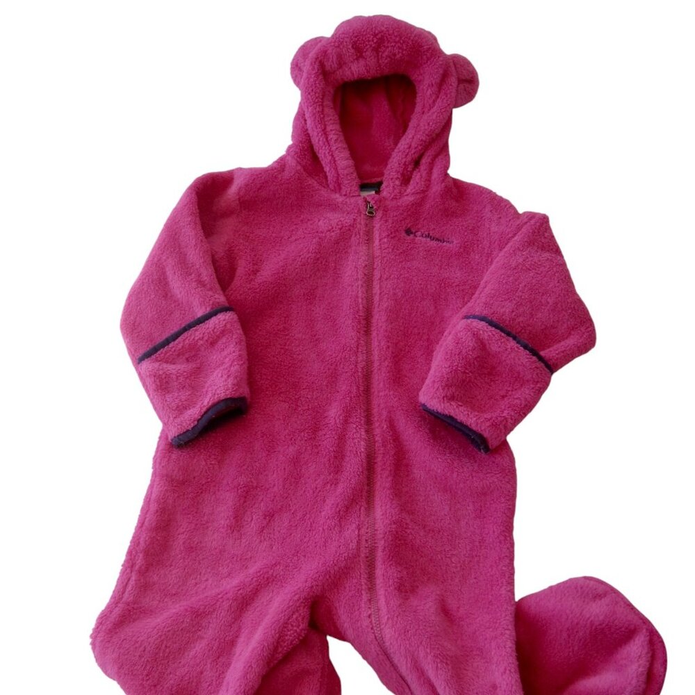 Columbia Tiny Bear Suit Baby Size 18-24 Mos Pink Fleece Warm Costume HALLOWEEN